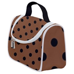 Large Black Polka Dots On Caramel Cafe Brown - Satchel Handbag by FashionLane