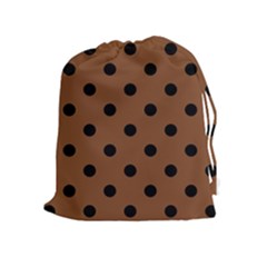 Large Black Polka Dots On Caramel Cafe Brown - Drawstring Pouch (xl) by FashionLane