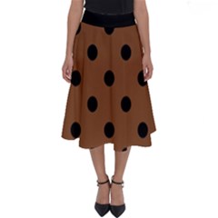 Large Black Polka Dots On Caramel Cafe Brown - Perfect Length Midi Skirt by FashionLane