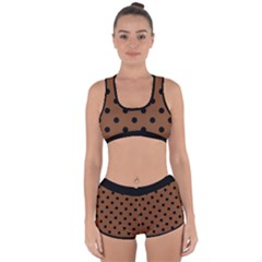 Large Black Polka Dots On Caramel Cafe Brown - Racerback Boyleg Bikini Set by FashionLane