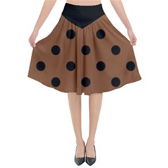 Large Black Polka Dots On Caramel Cafe Brown - Flared Midi Skirt by FashionLane