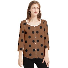 Large Black Polka Dots On Caramel Cafe Brown - Chiffon Quarter Sleeve Blouse by FashionLane