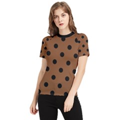 Large Black Polka Dots On Caramel Cafe Brown - Women s Short Sleeve Rash Guard by FashionLane