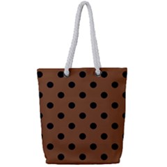 Large Black Polka Dots On Caramel Cafe Brown - Full Print Rope Handle Tote (small) by FashionLane