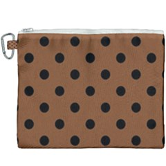 Large Black Polka Dots On Caramel Cafe Brown - Canvas Cosmetic Bag (xxxl) by FashionLane