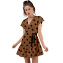 Large Black Polka Dots On Caramel Cafe Brown - Flutter Sleeve Wrap Dress View1