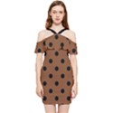 Large Black Polka Dots On Caramel Cafe Brown - Shoulder Frill Bodycon Summer Dress View1