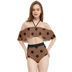 Large Black Polka Dots On Caramel Cafe Brown - Halter Flowy Bikini Set  by FashionLane