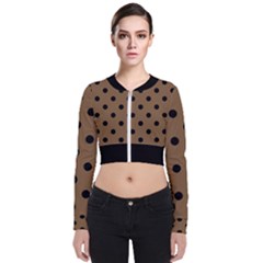 Large Black Polka Dots On Coyote Brown - Long Sleeve Zip Up Bomber Jacket by FashionLane