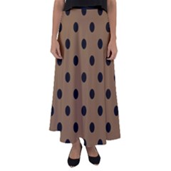 Large Black Polka Dots On Coyote Brown - Flared Maxi Skirt by FashionLane