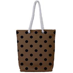 Large Black Polka Dots On Coyote Brown - Full Print Rope Handle Tote (small) by FashionLane