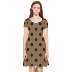 Large Black Polka Dots On Coyote Brown - Inside Out Cap Sleeve Dress by FashionLane