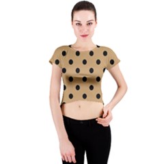 Large Black Polka Dots On Pale Brown - Crew Neck Crop Top by FashionLane