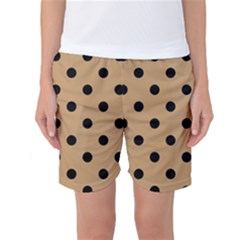 Large Black Polka Dots On Pale Brown - Women s Basketball Shorts by FashionLane