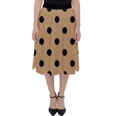 Large Black Polka Dots On Pale Brown - Classic Midi Skirt by FashionLane