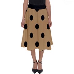 Large Black Polka Dots On Pale Brown - Perfect Length Midi Skirt by FashionLane