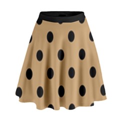 Large Black Polka Dots On Pale Brown - High Waist Skirt by FashionLane