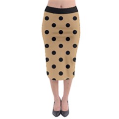 Large Black Polka Dots On Pale Brown - Midi Pencil Skirt by FashionLane