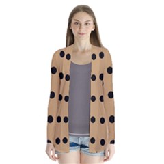 Large Black Polka Dots On Pale Brown - Drape Collar Cardigan by FashionLane