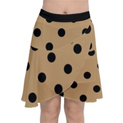 Large Black Polka Dots On Pale Brown - Chiffon Wrap Front Skirt by FashionLane