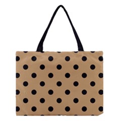 Large Black Polka Dots On Pale Brown - Medium Tote Bag by FashionLane