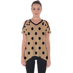 Large Black Polka Dots On Pale Brown - Cut Out Side Drop Tee by FashionLane