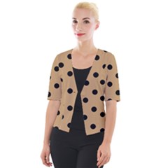 Large Black Polka Dots On Pale Brown - Cropped Button Cardigan by FashionLane