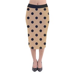 Large Black Polka Dots On Pale Brown - Velvet Midi Pencil Skirt by FashionLane