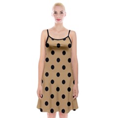 Large Black Polka Dots On Pale Brown - Spaghetti Strap Velvet Dress by FashionLane