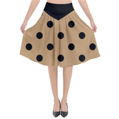 Large Black Polka Dots On Pale Brown - Flared Midi Skirt by FashionLane