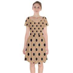 Large Black Polka Dots On Pale Brown - Short Sleeve Bardot Dress by FashionLane