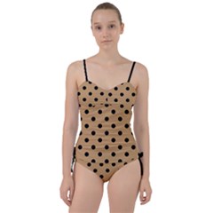 Large Black Polka Dots On Pale Brown - Sweetheart Tankini Set by FashionLane