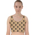 Large Black Polka Dots On Pale Brown - Velvet Racer Back Crop Top View1