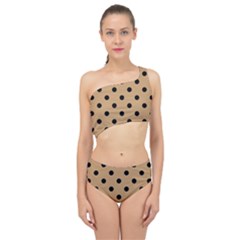 Large Black Polka Dots On Pale Brown - Spliced Up Two Piece Swimsuit by FashionLane