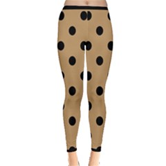 Large Black Polka Dots On Pale Brown - Inside Out Leggings by FashionLane