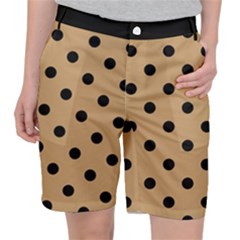 Large Black Polka Dots On Pale Brown - Pocket Shorts by FashionLane