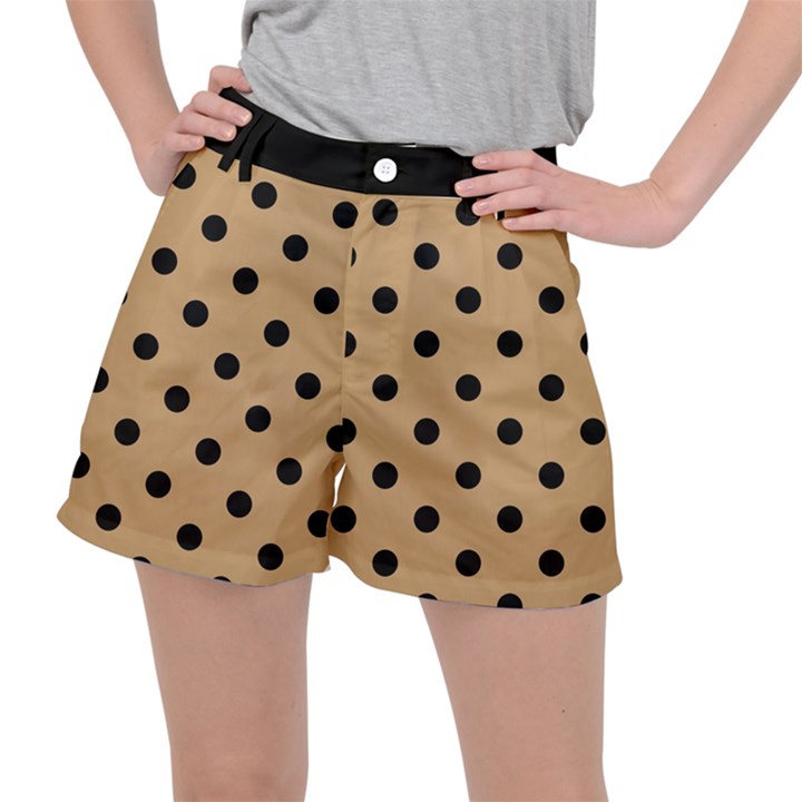 Large Black Polka Dots On Pale Brown - Ripstop Shorts