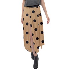 Large Black Polka Dots On Pale Brown - Velour Split Maxi Skirt by FashionLane