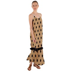 Large Black Polka Dots On Pale Brown - Cami Maxi Ruffle Chiffon Dress by FashionLane