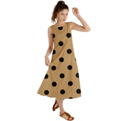 Large Black Polka Dots On Pale Brown - Summer Maxi Dress by FashionLane