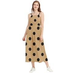 Large Black Polka Dots On Pale Brown - Boho Sleeveless Summer Dress by FashionLane