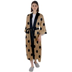 Large Black Polka Dots On Pale Brown - Maxi Satin Kimono by FashionLane