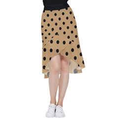 Large Black Polka Dots On Pale Brown - Frill Hi Low Chiffon Skirt by FashionLane