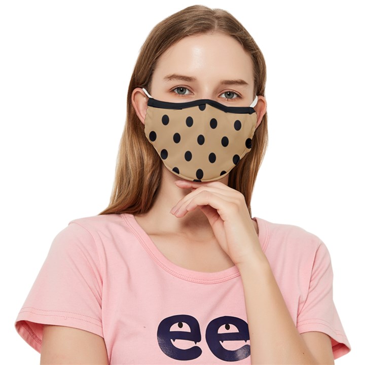 Large Black Polka Dots On Pale Brown - Fitted Cloth Face Mask (Adult)