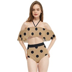 Large Black Polka Dots On Pale Brown - Halter Flowy Bikini Set  by FashionLane