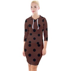 Large Black Polka Dots On Emperador Brown - Quarter Sleeve Hood Bodycon Dress by FashionLane