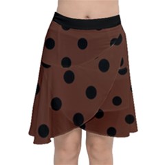 Large Black Polka Dots On Emperador Brown - Chiffon Wrap Front Skirt by FashionLane