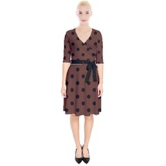 Large Black Polka Dots On Emperador Brown - Wrap Up Cocktail Dress by FashionLane