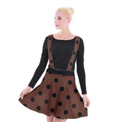 Large Black Polka Dots On Emperador Brown - Suspender Skater Skirt by FashionLane