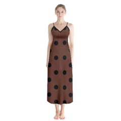 Large Black Polka Dots On Emperador Brown - Button Up Chiffon Maxi Dress by FashionLane